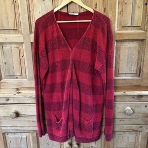 Margaret Winters Small Red Knit Open‎ Front Cardigan Sweater